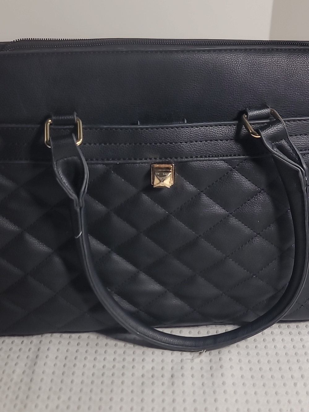 Black Quilted Tote Bag with Gold Hardware